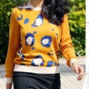 3.1 Phillip Lim Mustard Sweater with Blue and Cream Accents